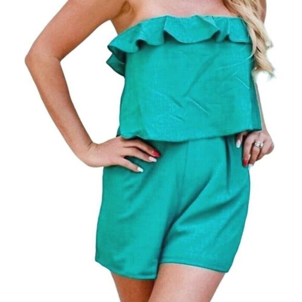 Green Ruffle Romper | Glam | Large‎ | NWOT SKU94